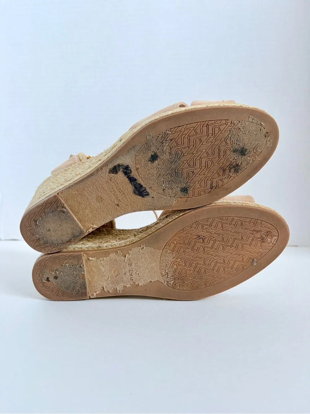 Stuart Weitzman Espadrille Wedge Sandals Platform Suede Raffia Tan Beige Size 9 - Picture 13 of 14